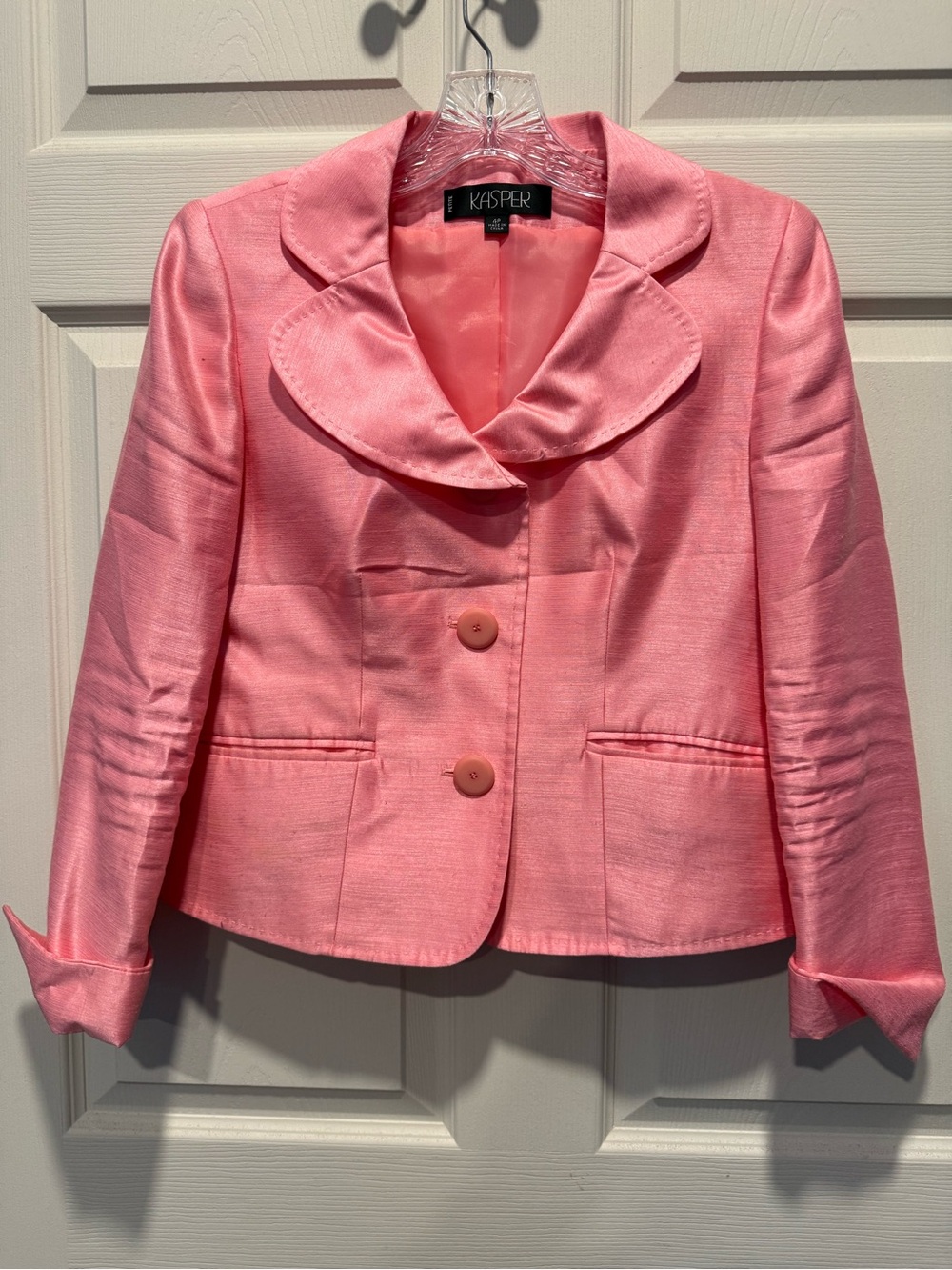 Kasper Pink Ruffle Collar Satin Blazer Jacket